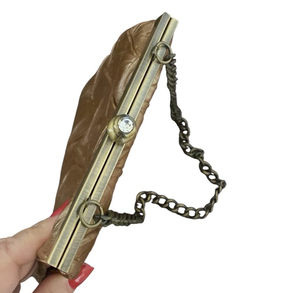 Vintage Jessica McClintock Gunne Sax Gold Metallic Leaf Texture Leather Purse - Picture 3 of 5